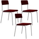 Ver imagem 1 de Kit 03 Cadeiras Estofada para Sala de Jantar Sense Branco C01 Veludo Vermelho Vinho - Lyam Decor