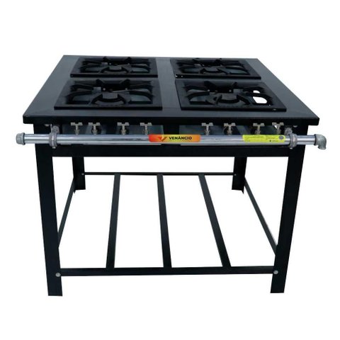 Fogão a Gás Industrial Maxi 4 Queimadores (2 Simples e 2 Duplos) M4 - Venâncio