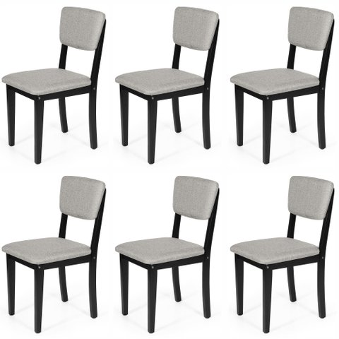 Conjunto 6 Cadeiras de Jantar Estofada em Madeira Maciça Ella Preto/Cinza Claro