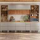 Ver imagem 1 de Cozinha Completa Modulada 310cm x 218,5cm Aéreo Rpd Pnl e Crt 6 Peças Proença Bege/Nogueira/Nude Prime