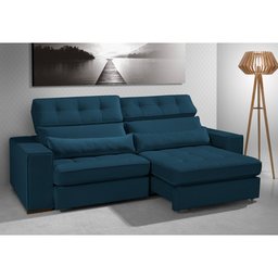Sofá Londres Retrátil e Reclinável 2 Módulos Premium Veludo Azul 2,90m - 1