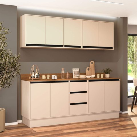 Armário de Cozinha Modulada Completa 4 Peças 200cm com Tampo 250046 Koya Politorno Móveis