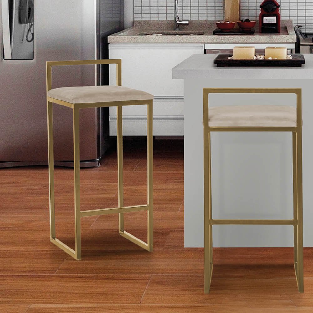 02 Banquetas Altas Pietra Com Base Dourada Suede Várias Cores - Folk ...