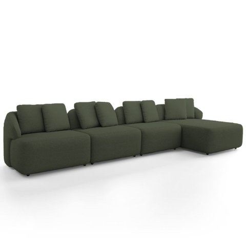 Sofá 5 Lugares com Chaise Direito Sala Living 394cm Arlo F04 Linho Verde Tc-10056 - Lyam Decor