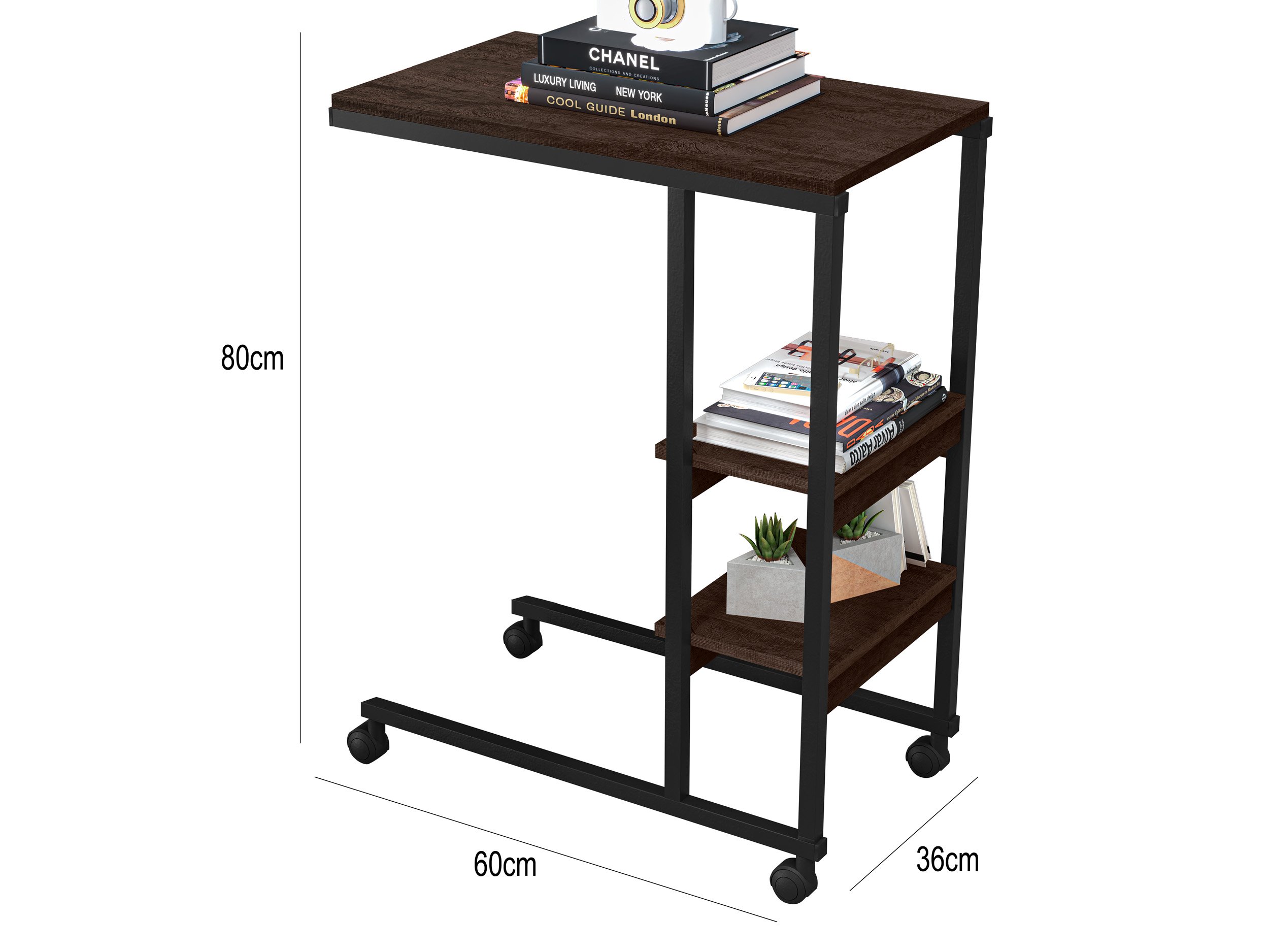 Mesa Auxiliar para Sofá Cama com Rodízios e Prateleiras Fit - 2