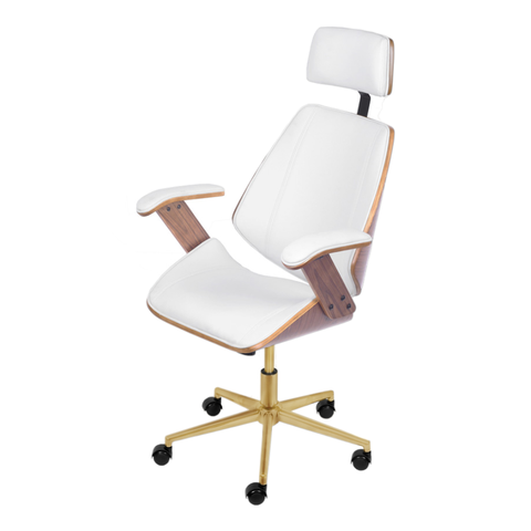 Cadeira Presidente Bergen Giratória - Branca | Dourado Matte
