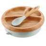 Kit Prato Bambu Com e Sem Divisória Ventosa E Colher Cinza - 6