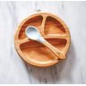 Kit Prato Bambu Com e Sem Divisória Ventosa E Colher Cinza - 3