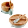 Kit Prato Bambu Com e Sem Divisória Ventosa E Colher Cinza - 1