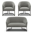 Ver imagem 1 de Sofá Namoradeira e 2 Poltronas Base Industrial Preto Stella Suede Grafite D03 - D'Rossi