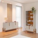 Ver imagem 1 de Buffet 170cm e Cristaleira com Pés de Madeira Maciça Lizz Bege/Off White/Cedro