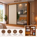 Ver imagem 3 de Guarda Roupa Casal 2 Portas São Paulo Gold Cinamomo Off White Ripado com Espelho - Leifer
