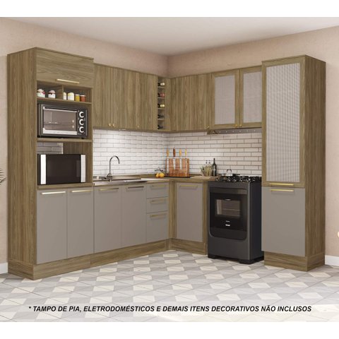 Armário de Cozinha Modulada Completa de Canto 8 Peças 2,49x2,28m 272 Botanic Kappesberg