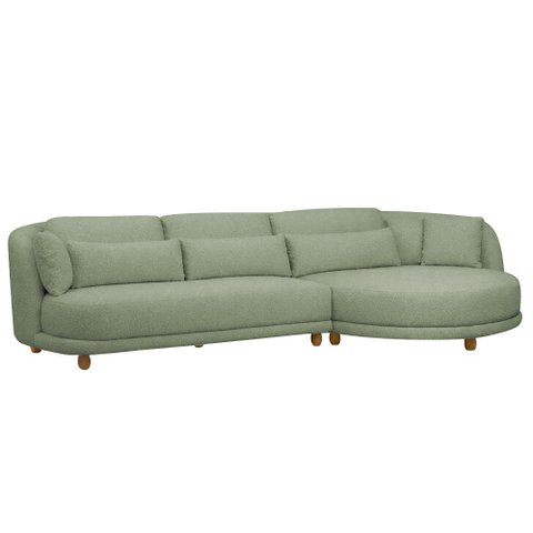 Sofá 05 Lugares 330cm Arizona com Chaise Esquerdo Bouclé Verde Claro - Nexta Casa