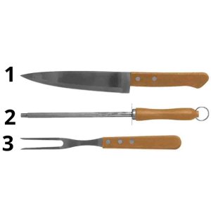 Kit para Churrasco Garfo Chaira e Faca Linha Madeira e Inox