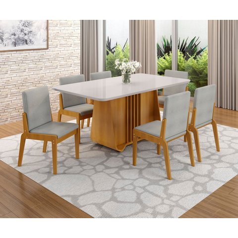 Conjunto Mesa com 6 Cadeiras Harpa Marrom/Marromle/Off White
