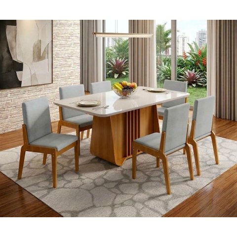 Conjunto Mesa com 6 Cadeiras Harpa Marrom/Marromle/Off White