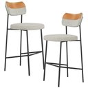 Ver imagem 1 de Kit 02 Banquetas Alta Bar Cozinha Sala Jantar Preto Elira L02 Couríssimo Whisky Linho Cinza - Lyam