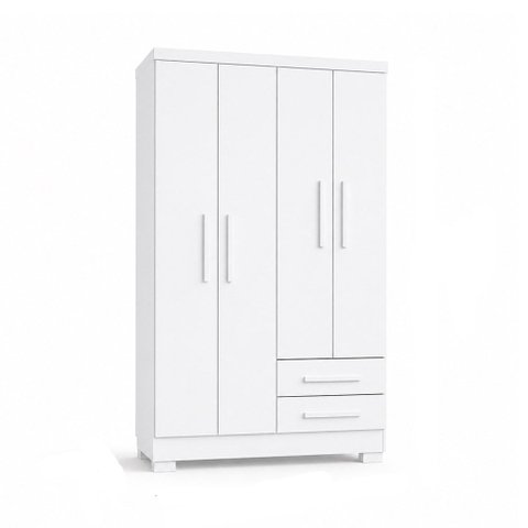 Conjunto Quarto Infantil Cama Luna Plus Rosa 2 Baús e Escada + Guarda-Roupa Paris 4 Portas - Branco