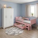 Ver imagem 4 de Conjunto Quarto Infantil Cama Luna Plus Rosa 2 Baús e Escada + Guarda-Roupa Paris 4 Portas - Branco