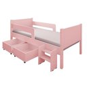 Ver imagem 2 de Conjunto Quarto Infantil Cama Luna Plus Rosa 2 Baús e Escada + Guarda-Roupa Paris 4 Portas - Branco