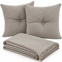 Ver imagem 1 de Kit Manta 120x150 Decorativa para Sofá + 2 Almofadas com Botão Estampada 50x50 - Tecido Malha e Almo