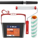 Ver imagem 1 de Bandeja Caçamba Pintura 10l com Alça + Suporte Garfo + Rolo de Pintura 23cm 8mm + Cabo Extensor 1,28