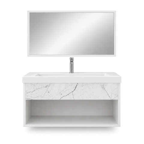 Kit Banheiro Gabinete Suspenso 0,63 m com Cuba e Espelheira:Branco