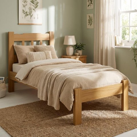 Cama Solteiro Madeira Maciça Resistente Nogueira