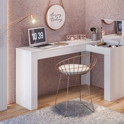 Escrivaninha De Canto Com Camarim Jade Branco - Ninho Decor - 1