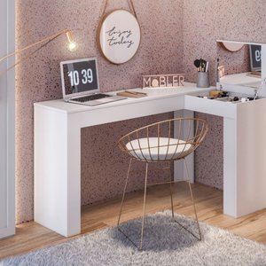 Escrivaninha De Canto Com Camarim Jade Branco - Ninho Decor