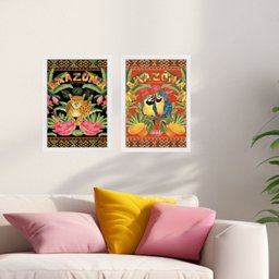 Kit 2 Quadros Decorativos Arte Amazônia - Brasil 45x34cm - com Vidro:moldura Branca - 1 Kit 2 Quadros Decorativos Arte Amazônia - Brasil 45x34cm - com Vidro:moldura Branca - 1