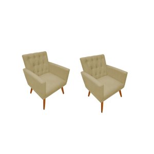 Kit 02 Poltrona Nina Captone Decorativa Suede Bege para Escritorio, Sala Salão Biselos-decor