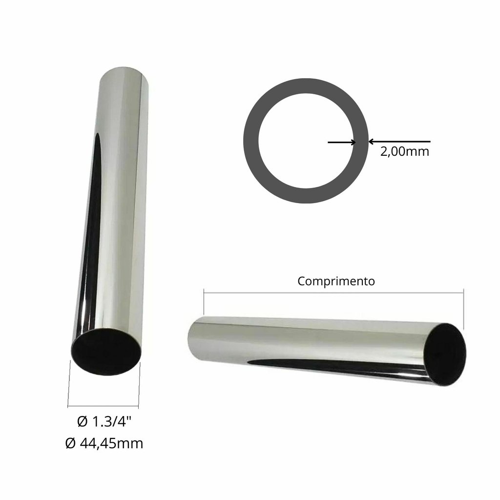 Tubo Inox - 44,45mm X 2,00mm - Polido - 304/l - C/c - 10 Cm - 3