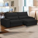 Ver imagem 1 de Sofá Retrátil Reclinável para Sala de Estar Living 280cm Nápoles F04 Veludo Preto - Lyam Decor