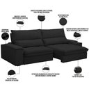 Ver imagem 3 de Sofá Retrátil Reclinável para Sala de Estar Living 280cm Nápoles F04 Veludo Preto - Lyam Decor