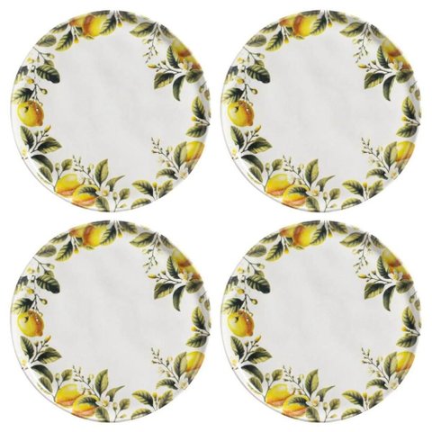 Kit 4 Pratos Rasos Bio Limonata 27,5cm Cerâmica Porto Brasil Decorados Mesa Posta