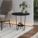 Ver imagem 1 de Mesa Lateral Redonda Industrial Italy Ferro Preto e Tampo Preto