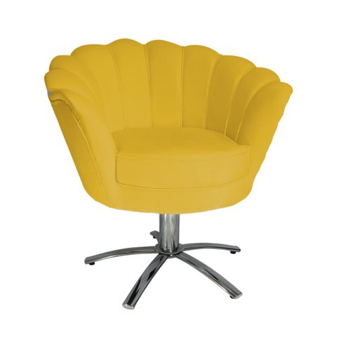 Poltrona Decorativa Pétala Base Giratória Metal Couro Amarelo Mz Decor