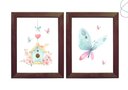 Ver imagem 1 de 2 Quadros Decoração Borboleta Passarinho Aquarela C/ Moldura:tabaco