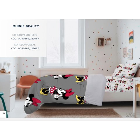 Edredom Solteiro + Jogo de Lençol Malha Minnie Portallar Disney