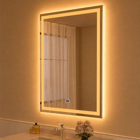 Espelho LED Retangular Touch 3 Cores de Luz para Banheiro 80x60 cm Bivolts 110/220V