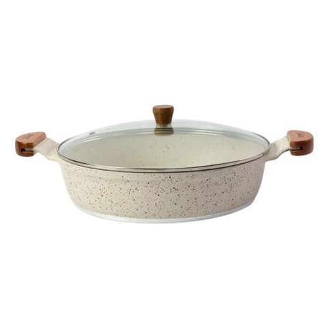 Frigideira Marmorizada Alça de Madeira e Alumínio 4,7 L - Bege