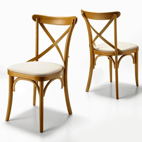 Cadeiras de Jantar Estofadas Prime Wood com Encosto em X - Cor Mel (kit com 6 Cadeiras)