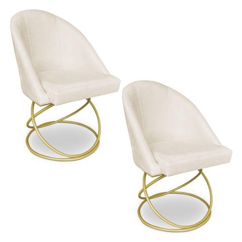 Kit 02 Cadeiras Poltrona de Jantar Bela Veludo Base Metálica Luxo Dourado - Pallazio Cor Rosê