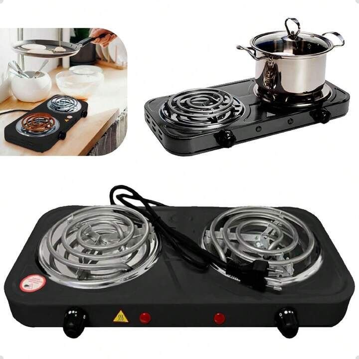 Super Fogão Cooktop Aspiral Fogareiro Disco Elétrico 2 Bocas 5 Temperaturas Portátil - 2