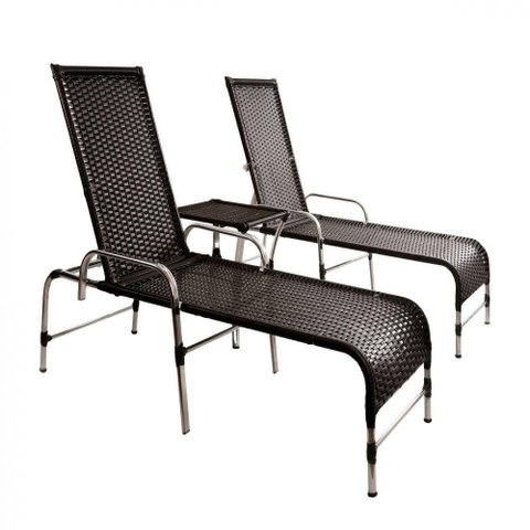 2 Cadeiras Espreguiçadeiras e Mesa Confortável para Piscina Preto