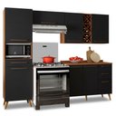 Ver imagem 1 de Armário de Cozinha Completa com Adega 7 Portas 4 Gavetas Favorita Preto/Nature