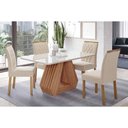 Ver imagem 1 de Conjunto: Mesa de Cozinha Ágata Tampo Madeirado C/ Vidro 130x80cm e 4 Cadeiras Juliana Cinamomo/off