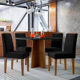 Conjunto Mesa de Jantar 1,20m Anitta Tampo em Mdf com Vidro e 4 Cadeiras Ana Imbuia/preto/ja03 - New - 1